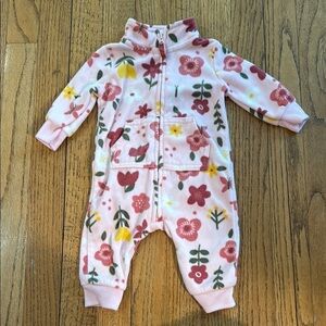 Floral Pink Baby Fleece Zip Up Onesie 3 months
